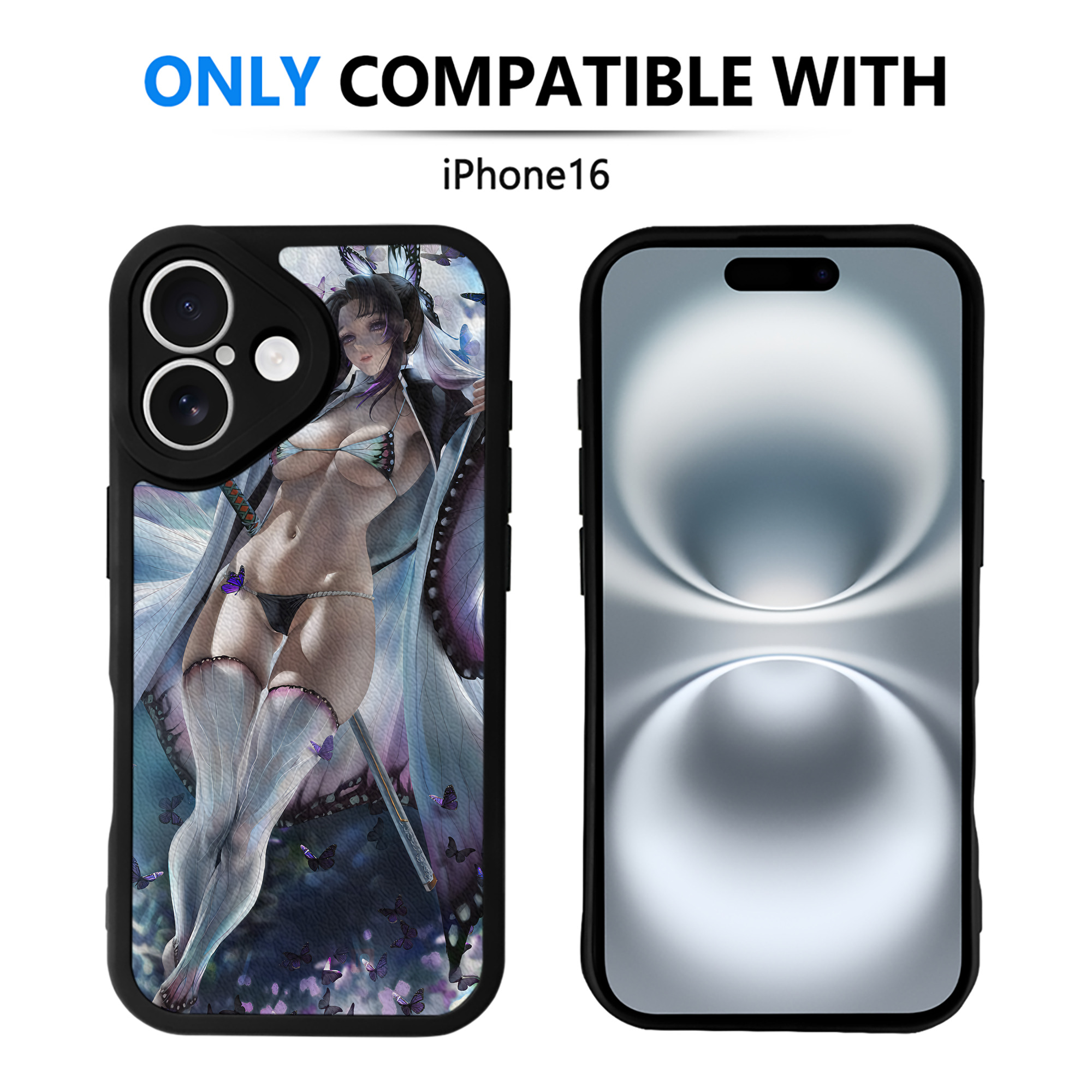 （画像用） 鬼滅の刃（きめつのやいば）蟲柱-胡蝶 しのぶ／こちょう しのぶ Kochou Shinobu 【iPhone 16シリーズ対応】シリコンスマホケース（レザー調） 材質：シリコン